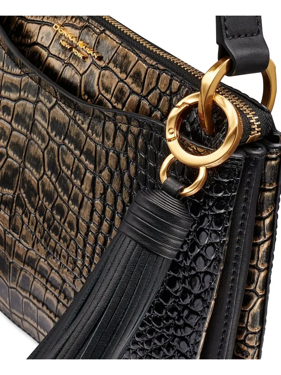Небольшая кроссбоди-сумка Glenwood Small Crossbody Handbag Donna Karan New York — изображение 7 из 10, черный золотистый