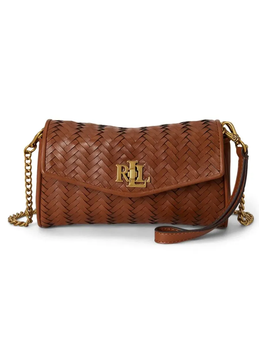 Клатч-кошелек из плетеной кожи с цепочкой Lauren Ralph Lauren — изображение 1 из 7, бежевый