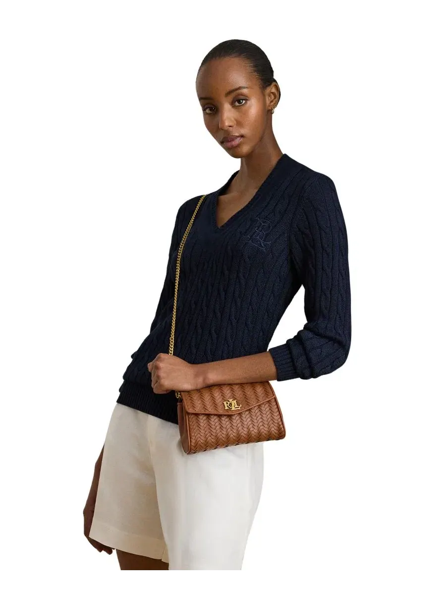 Клатч-кошелек из плетеной кожи с цепочкой Lauren Ralph Lauren — изображение 2 из 7, бежевый