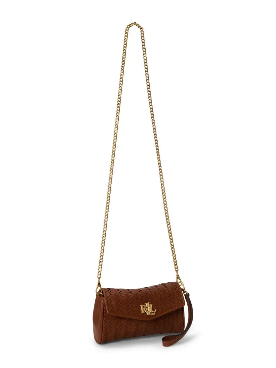 Клатч-кошелек из плетеной кожи с цепочкой Lauren Ralph Lauren — изображение 4 из 7, бежевый