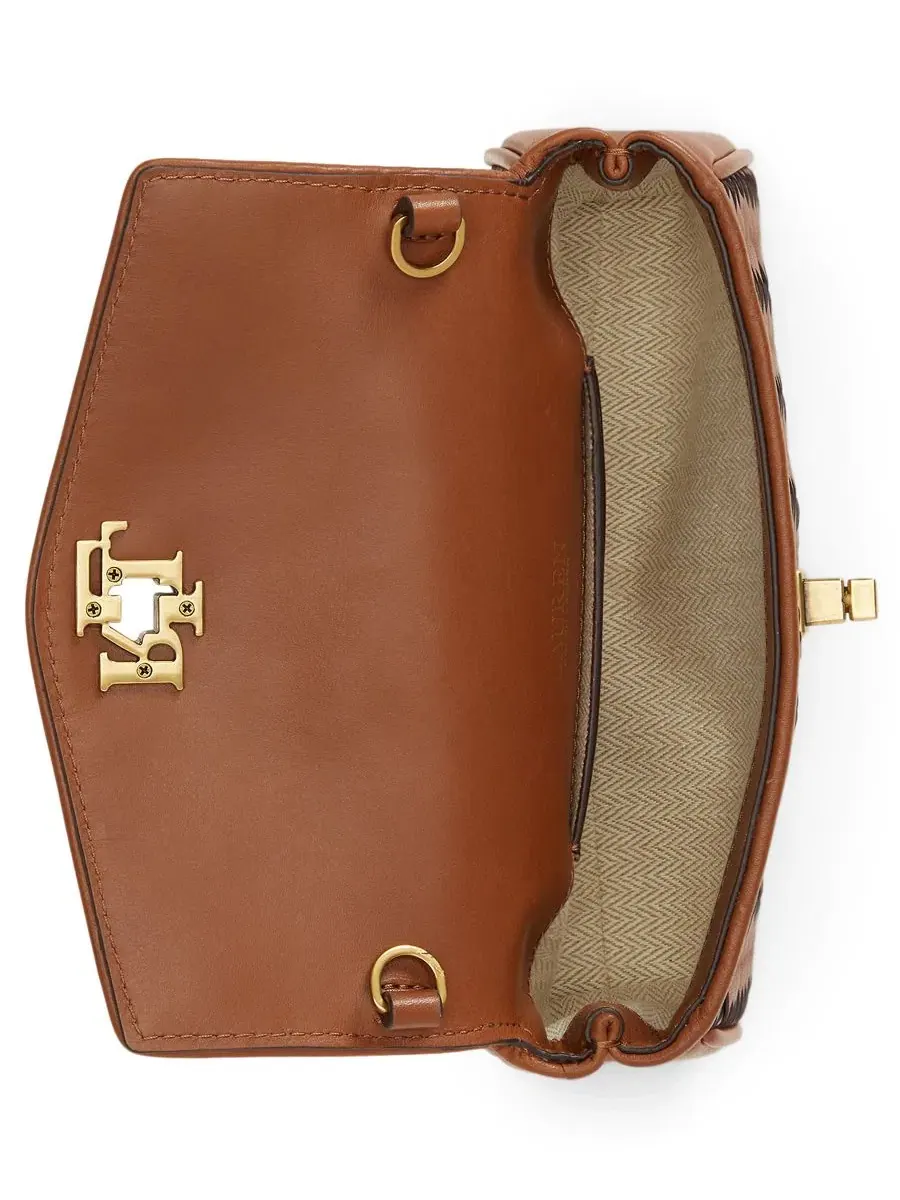 Клатч-кошелек из плетеной кожи с цепочкой Lauren Ralph Lauren — изображение 5 из 7, бежевый