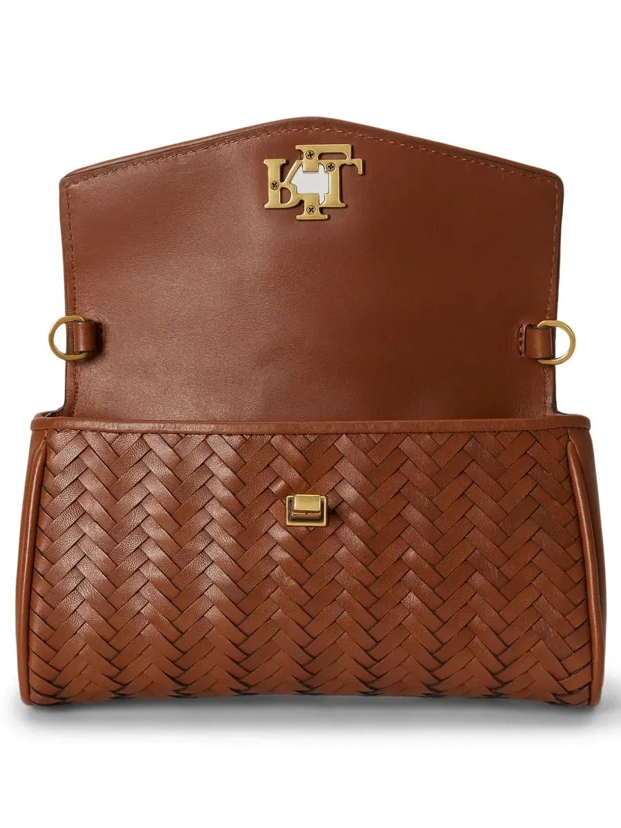 Клатч-кошелек из плетеной кожи с цепочкой Lauren Ralph Lauren — изображение 7 из 7, бежевый