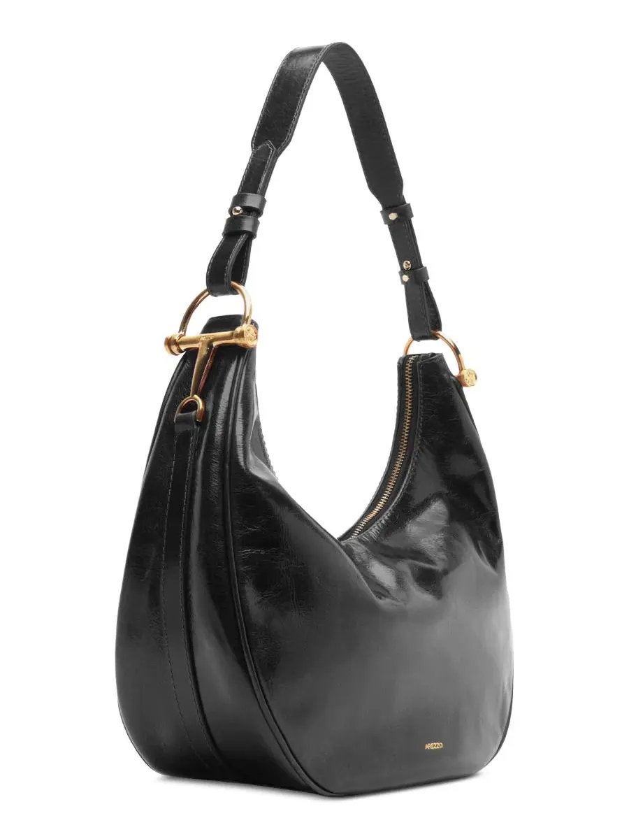 Большая кожаная сумка-хобо Cora Large Leather Hobo Arezzo — изображение 4 из 5, черный