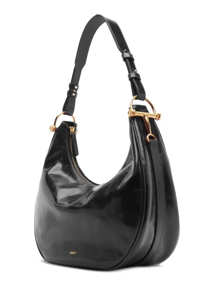 Большая кожаная сумка-хобо Cora Large Leather Hobo Arezzo — изображение 5 из 5, черный
