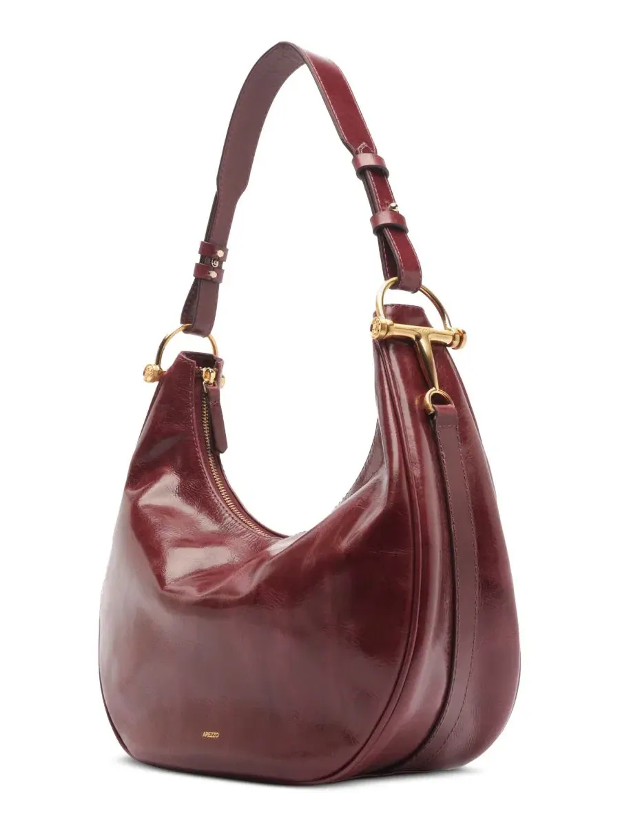 Сумка-хобо из кожи Cora Large Leather Hobo Arezzo — изображение 4 из 4, красный