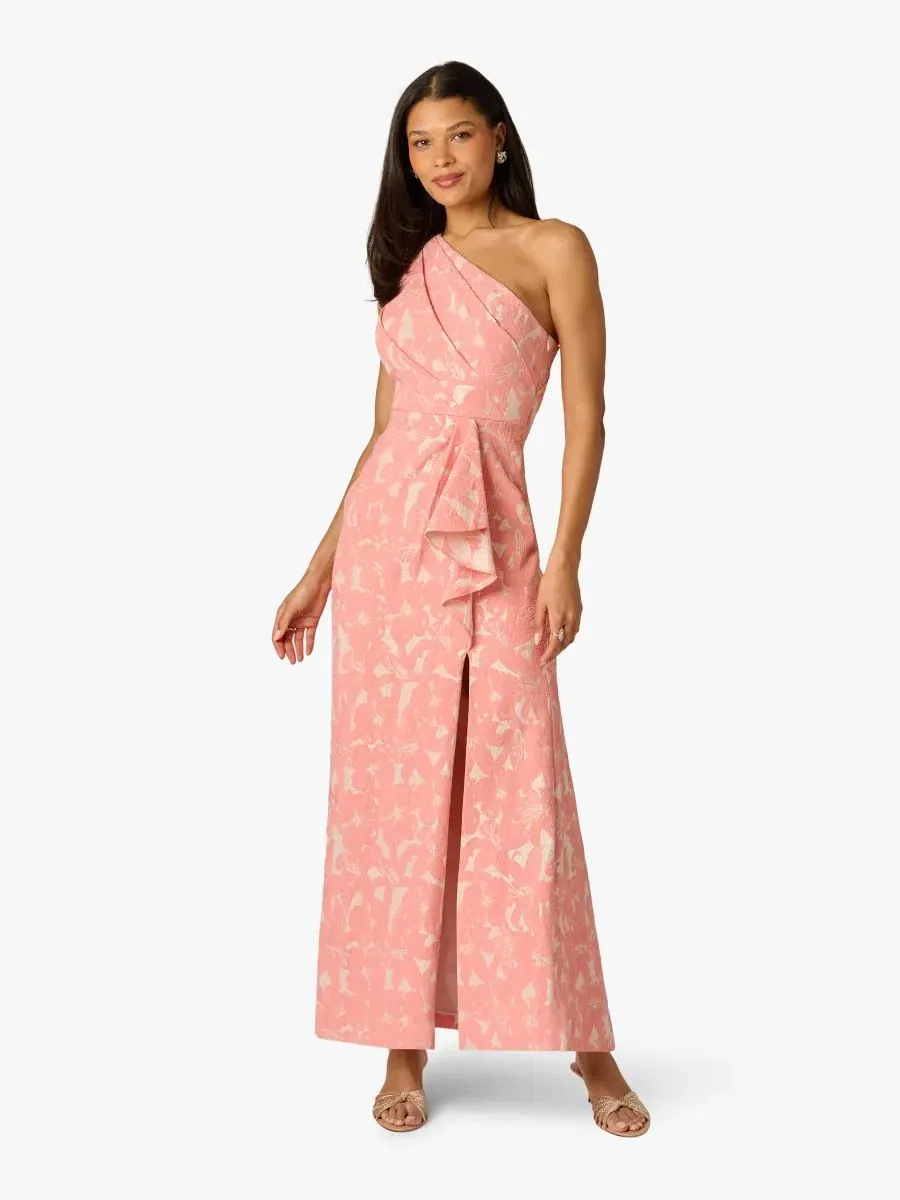 Платье вечернее с одним рукавом, с флористическим жаккардом, модель Petite One-Shoulder Floral