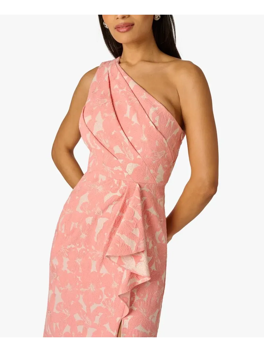 Платье вечернее с одним рукавом, с флористическим жаккардом, модель Petite One-Shoulder Floral — изображение 2 из 4