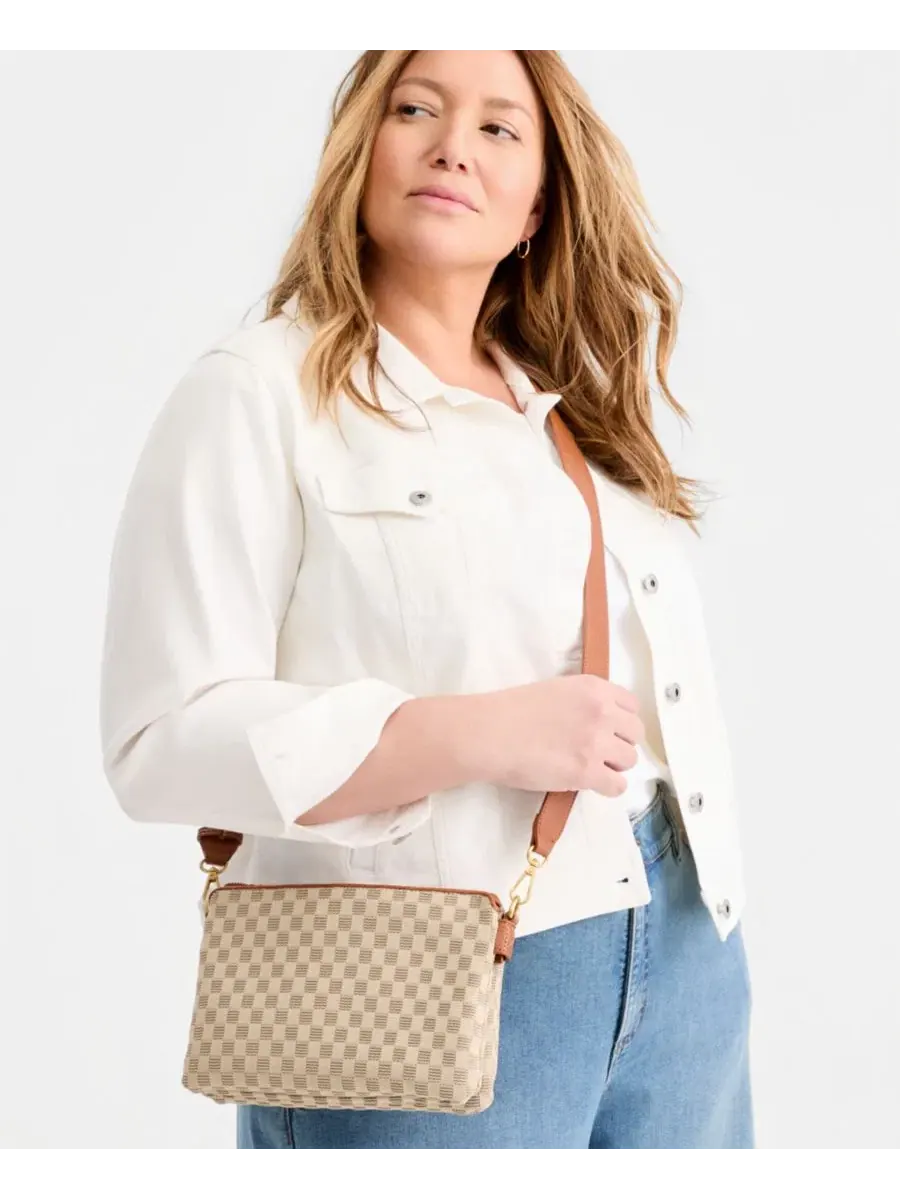 Сумка через плечо с двойным отделением, модель Checkered Soft Knit Double Comp Crossbody Style & Co — изображение 2 из 7