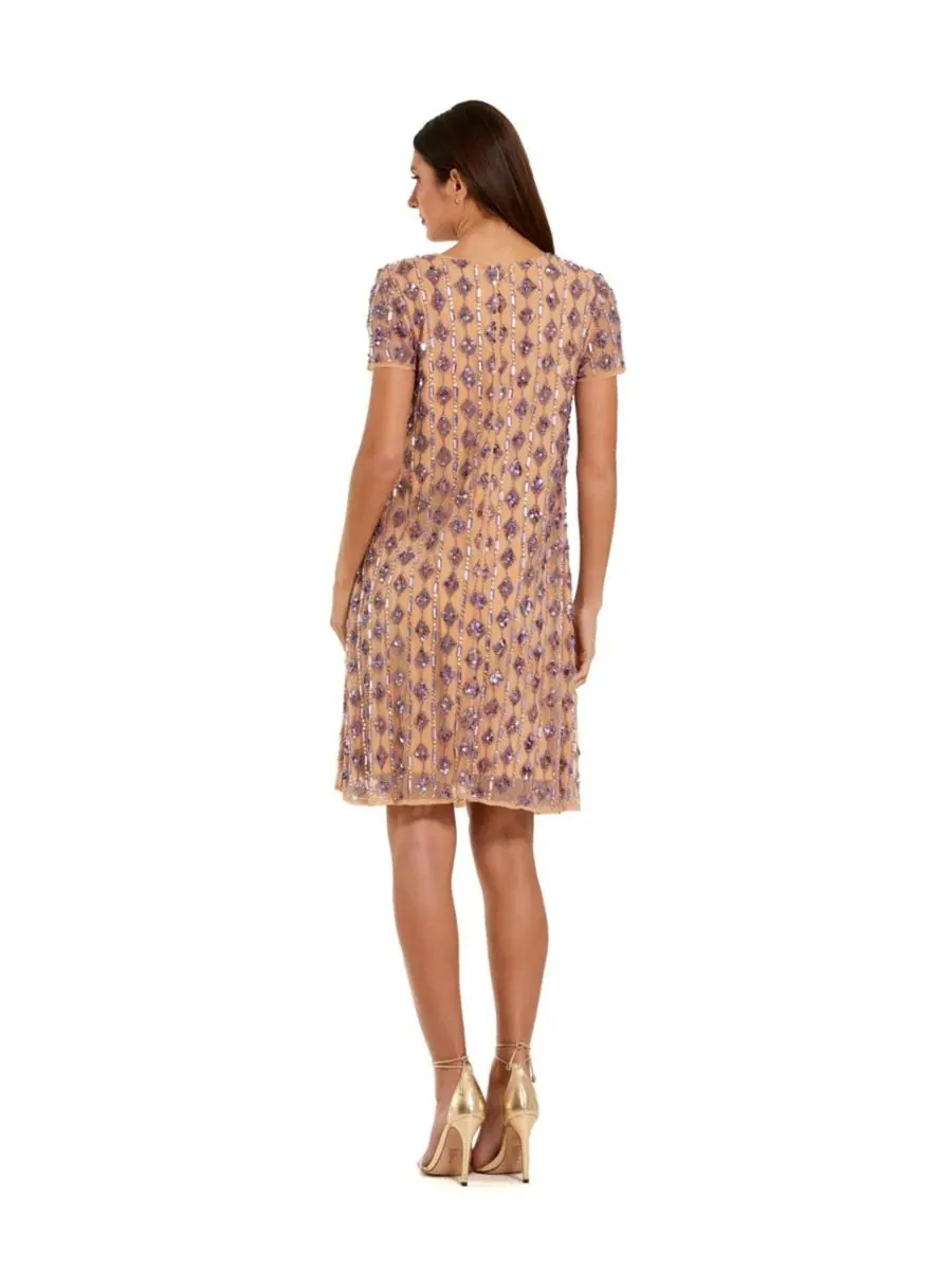 Mac Duggal Женское платье А-силуэта с сетчатыми вставками и бисером, рукавами-крылышками, длиной — изображение 2 из 3