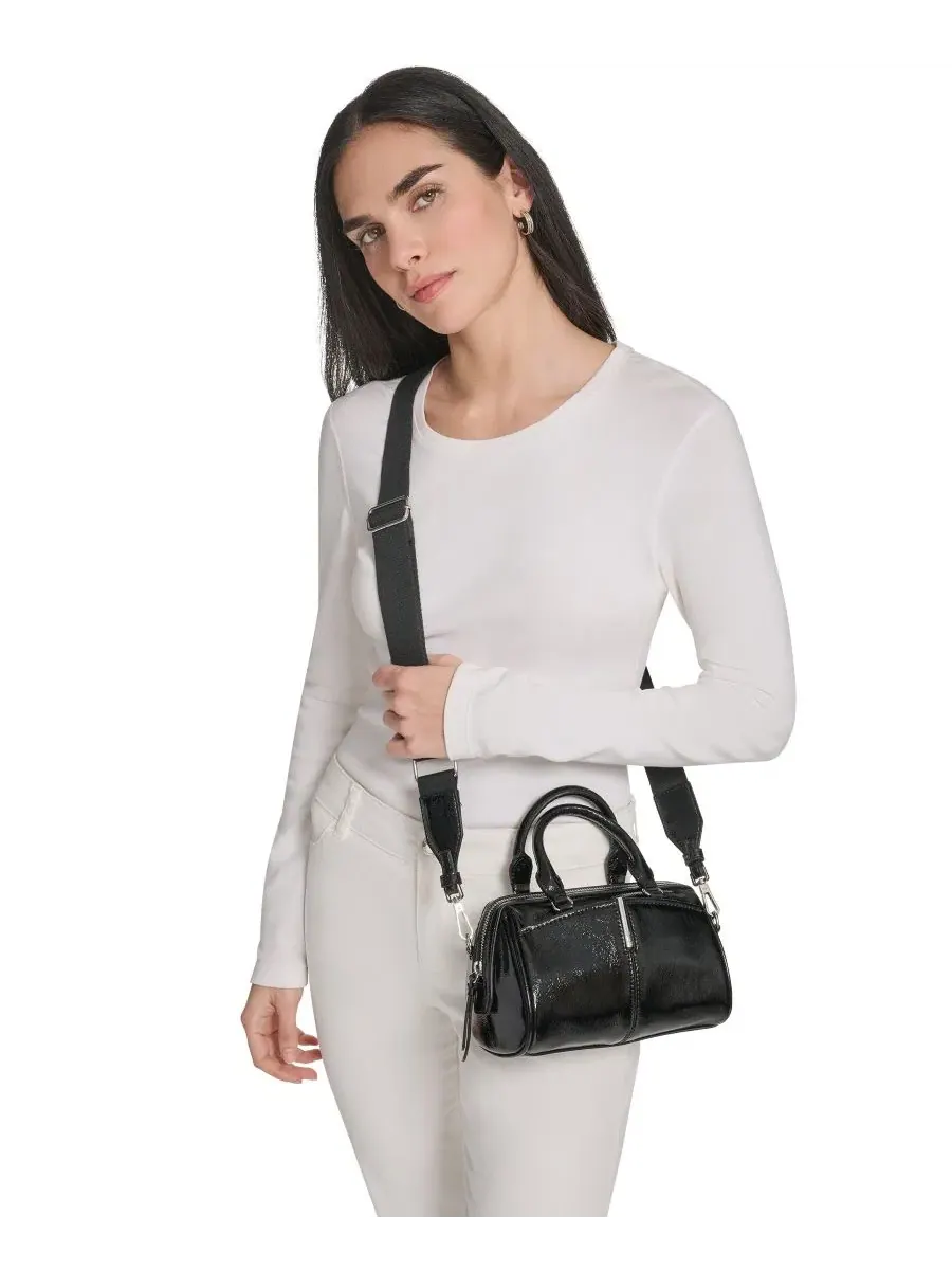 Мини-сумка через плечо Genevieve Patent Mini Crossbody Handbag Calvin Klein — изображение 6 из 8, черный/серебристый
