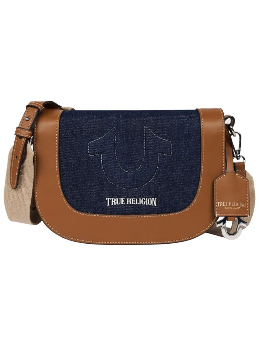Джинсовая сумка через плечо с откидной крышкой в форме подковы True Religion — изображение 1 из 7, джинсовый синий