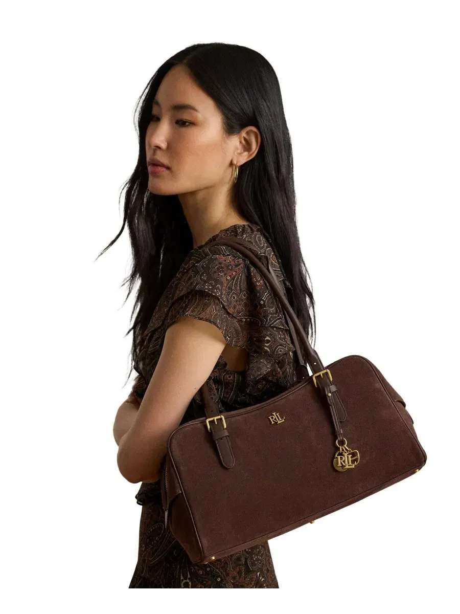Сумка-сатчел с подвесками, из кожи, Marcy Zipper Suede Charms Large Satchel Lauren Ralph Lauren — изображение 2 из 5
