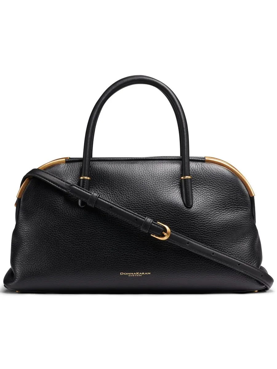 Сумка-мессенджер Donna Karan New York из атласной кожи — изображение 1 из 5, черный/золотистый