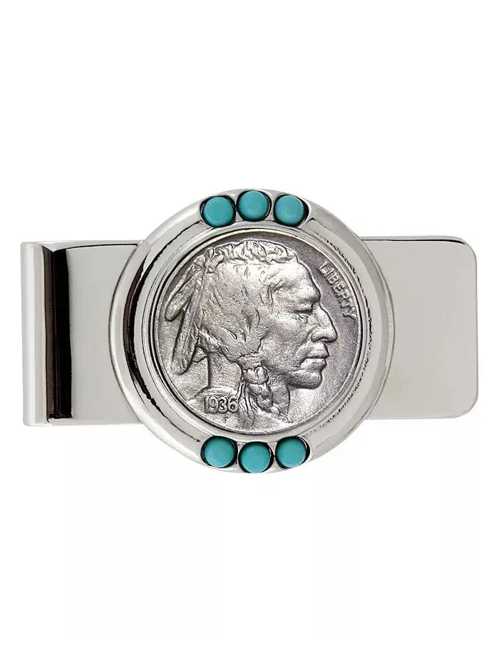 Мужской зажим для монет Buffalo Nickel Turquoise American Coin Treasures