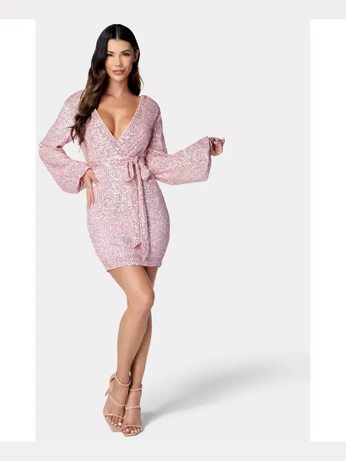 Женское платье с пайетками из трикотажа Bebe — изображение 1 из 1, розовый