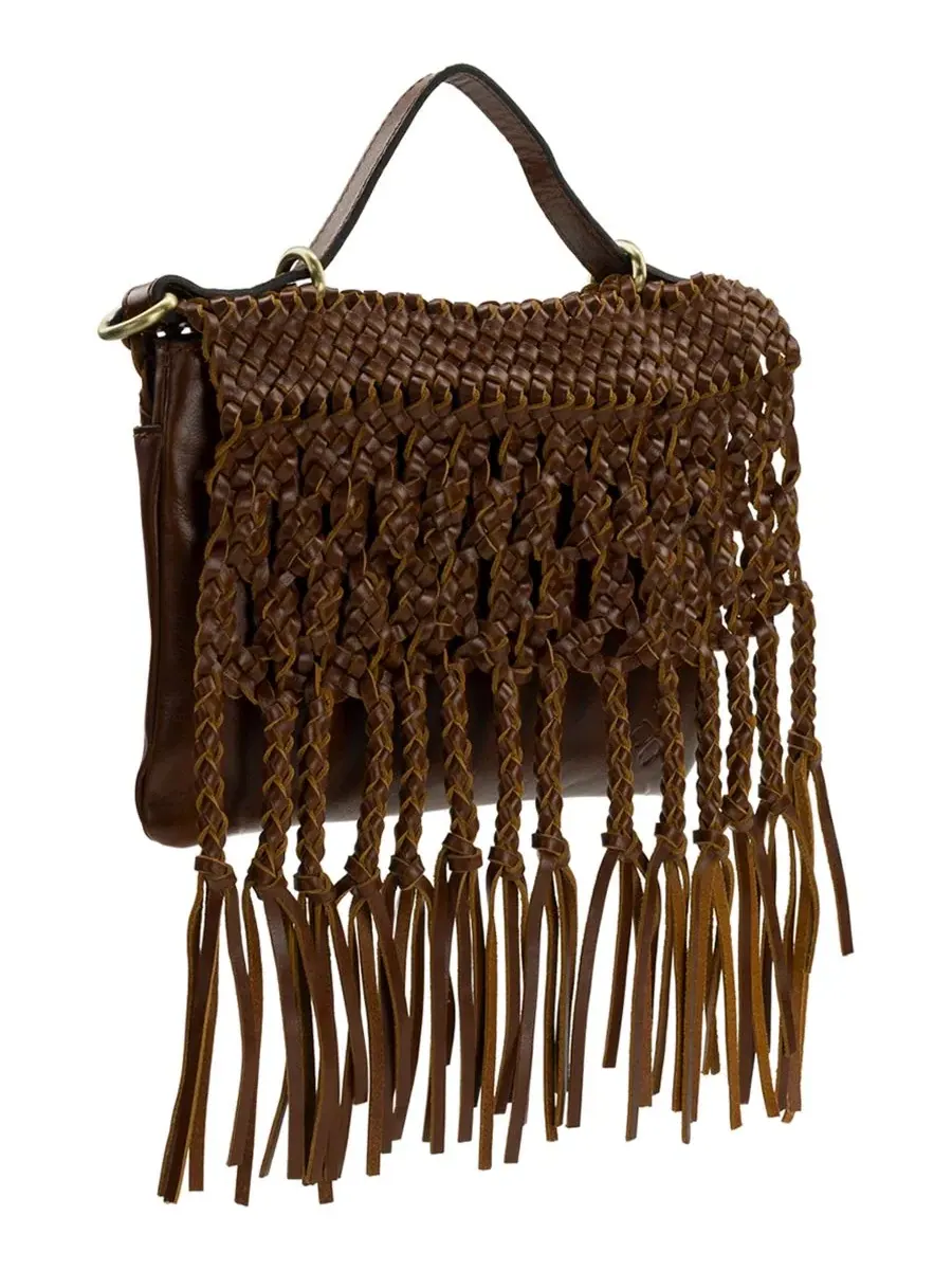 Небольшая кросс-боди сумка из плетеной кожи Marit Small Woven Leather Braided Patricia Nash — изображение 3 из 5, коричневый