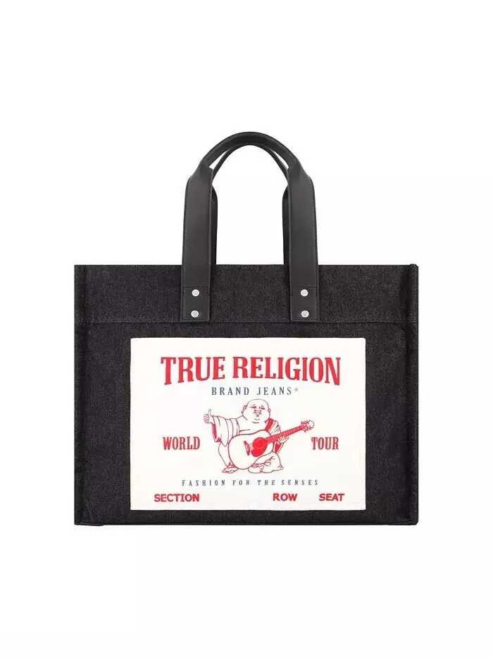 Сумка-тоут из выстиранного черного денима, очень большая True Religion — изображение 1 из 3, черный