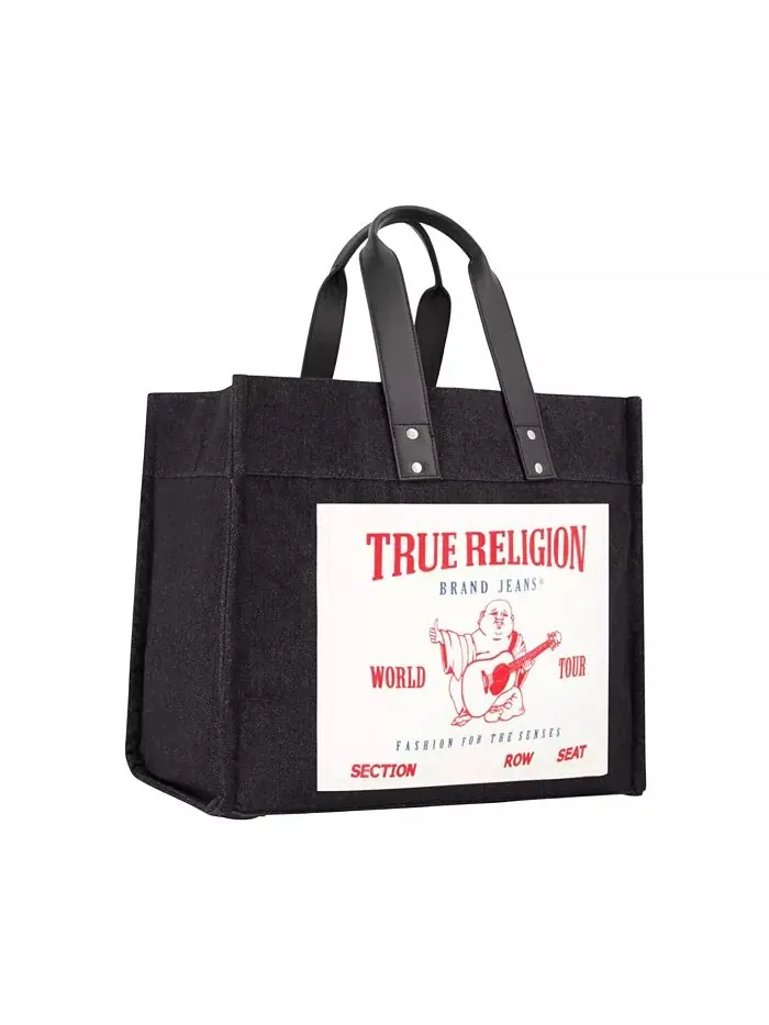 Сумка-тоут из выстиранного черного денима, очень большая True Religion — изображение 2 из 3, черный