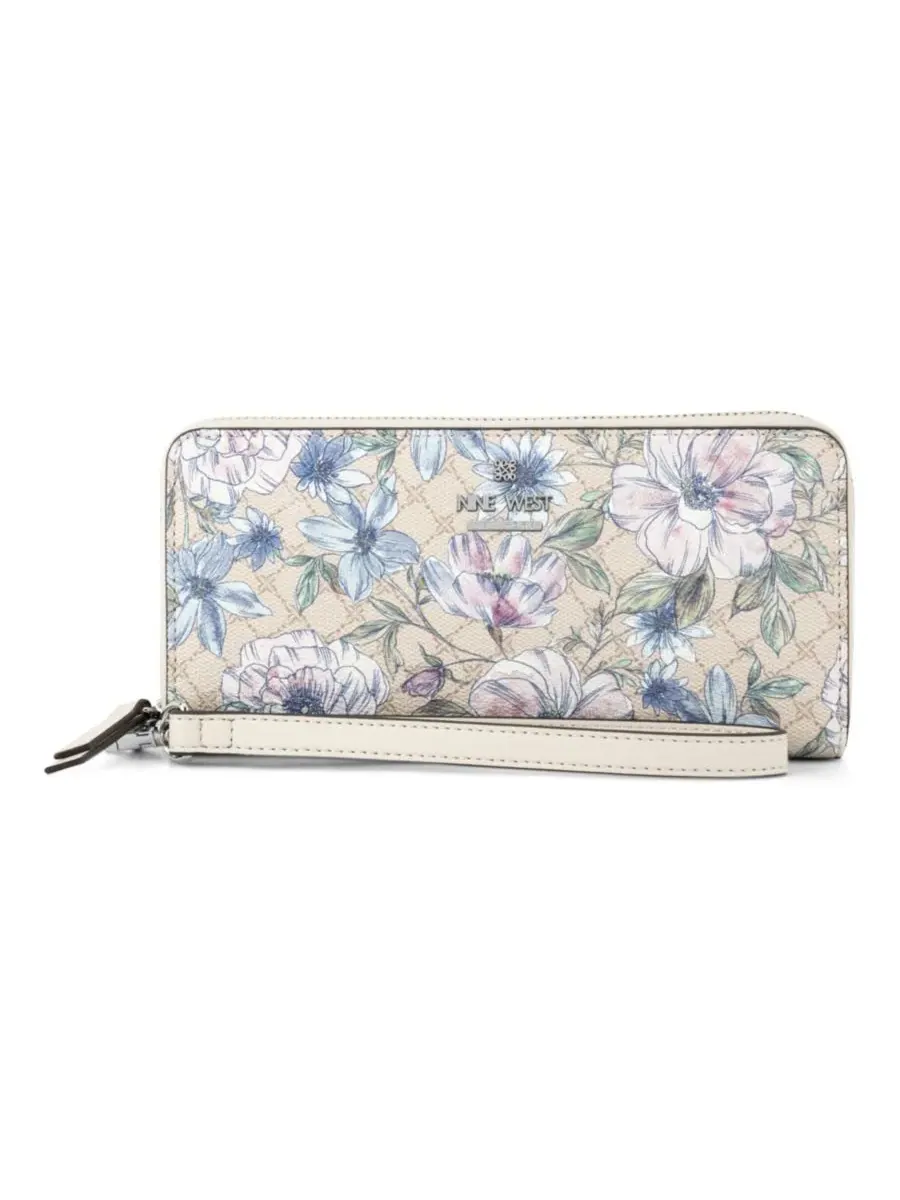 Женская клатч-бра Luela с застежкой-молнией на запястье Nine West, Floral Logo Milk — изображение 1 из 4