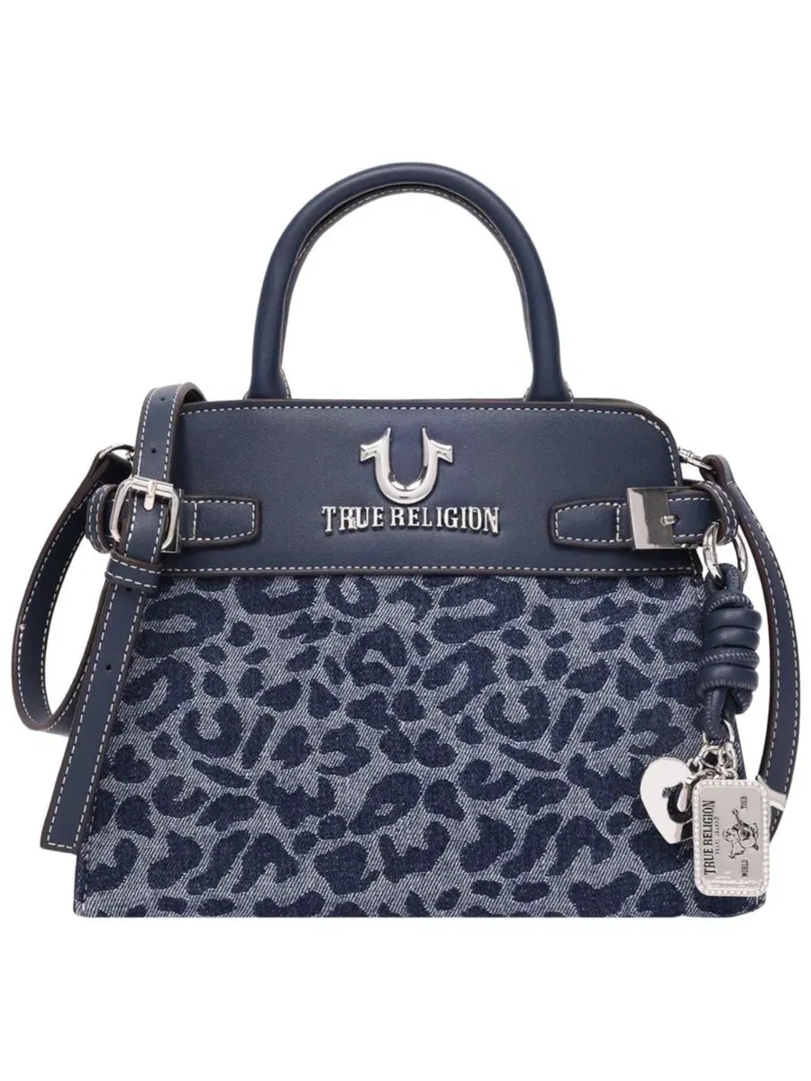 Сумка-тоут с леопардовым принтом Beckham Leopard Denim Belted Tote True Religion — изображение 1 из 6, темно-синий