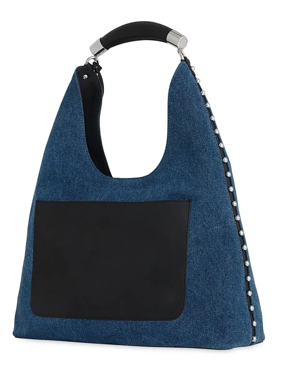Сумка-хобо с металлической ручкой Nolita Large Denim Hobo Handbag Rebecca Minkoff — изображение 2 из 3, джинсовый синий