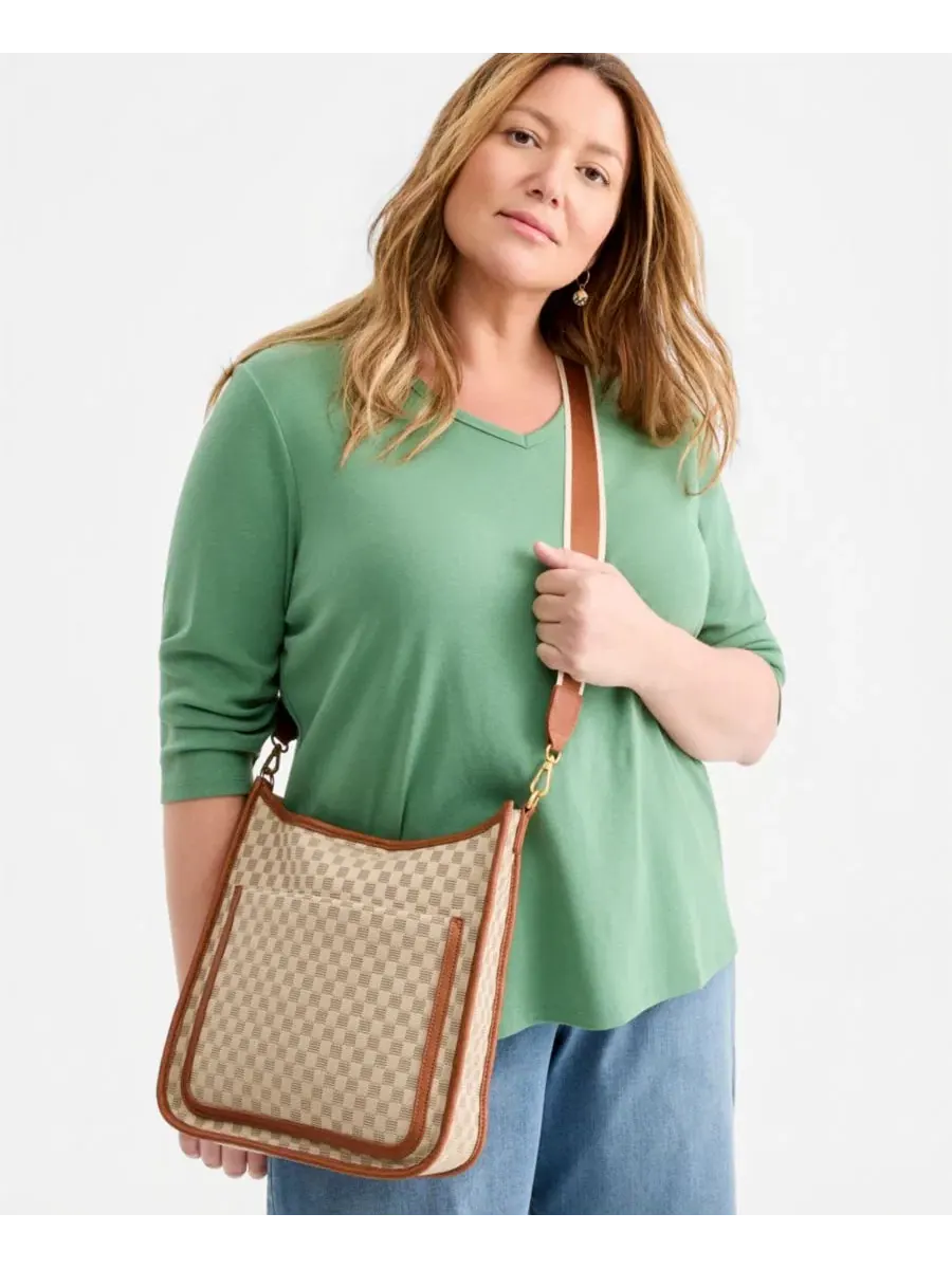 Сумка через плечо с клапаном, средняя, с узором в клетку Style & Co — изображение 2 из 7, бежевый