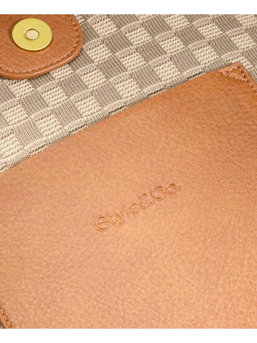 Сумка через плечо с клапаном, средняя, с узором в клетку Style & Co — изображение 7 из 7, бежевый