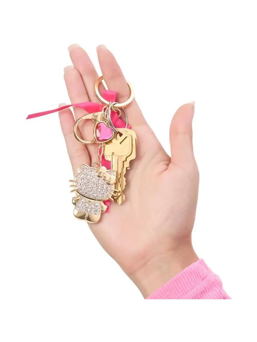 Брелок Sanrio Hello Kitty с кристаллами, бантиком и сердечком — изображение 4 из 4, золотистый/розовый