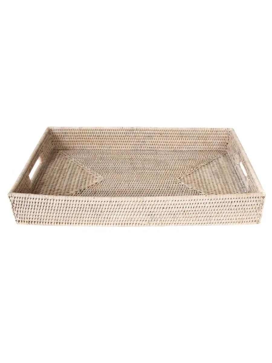 Прямоугольный поднос из ротанга с вырезанными ручками от Artifacts Artifacts Trading Company — изображение 2 из 6, белый