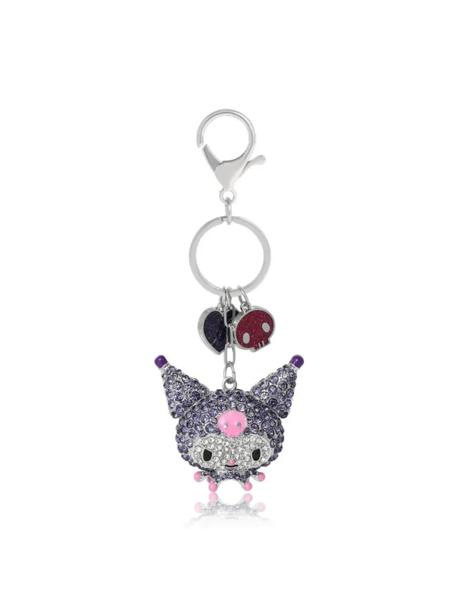 Хрустальный брелок Sanrio Kuromi с подвесками в виде черепа и сердца Hello Kitty