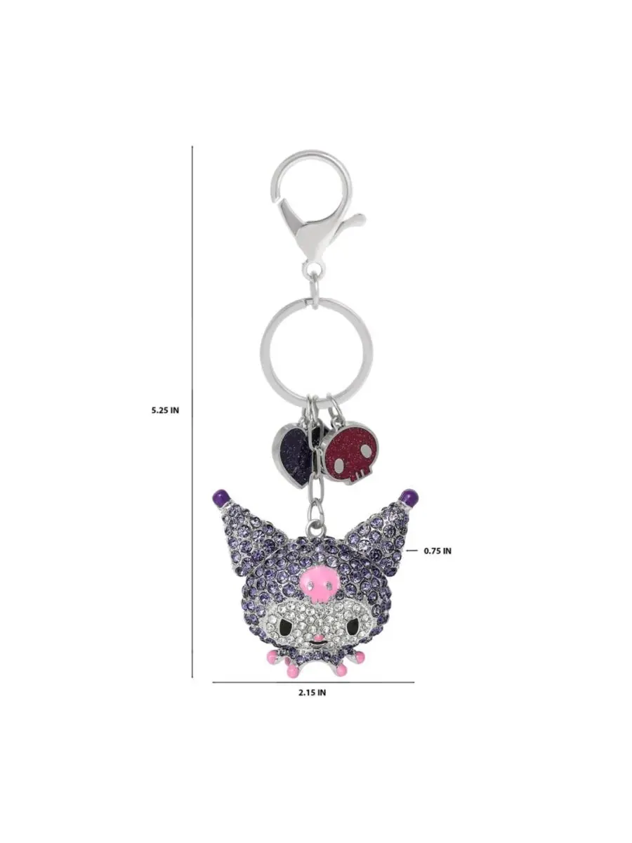 Хрустальный брелок Sanrio Kuromi с подвесками в виде черепа и сердца Hello Kitty — изображение 4 из 7
