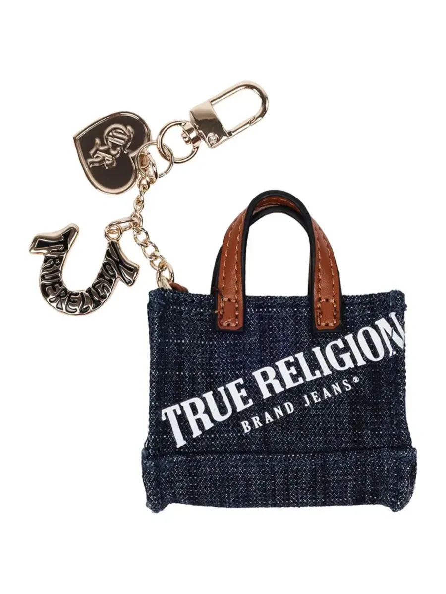 Миниатюрный брелок для джинсовой сумки-тоут True Religion — изображение 1 из 7, темный джинсовый синий
