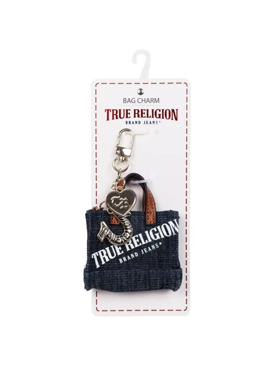 Миниатюрный брелок для джинсовой сумки-тоут True Religion — изображение 6 из 7, темный джинсовый синий