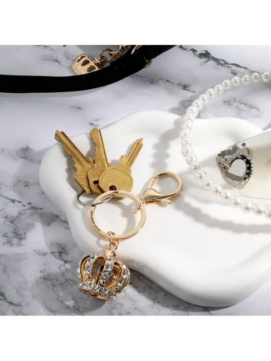 Брелок в виде короны со стразами, блестящие брелоки, Juicy Gifts Juicy Couture — изображение 2 из 7, золотистый прозрачный