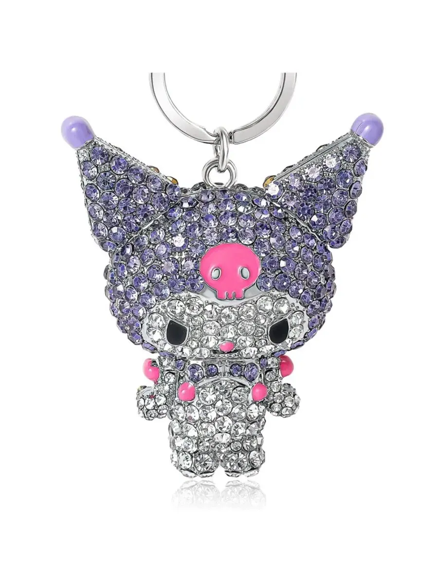 Брелок для сумки Sanrio Kuromi с кристаллами - сверкающие фиолетовые и серебряные стразы Hello Kitty — изображение 2 из 9