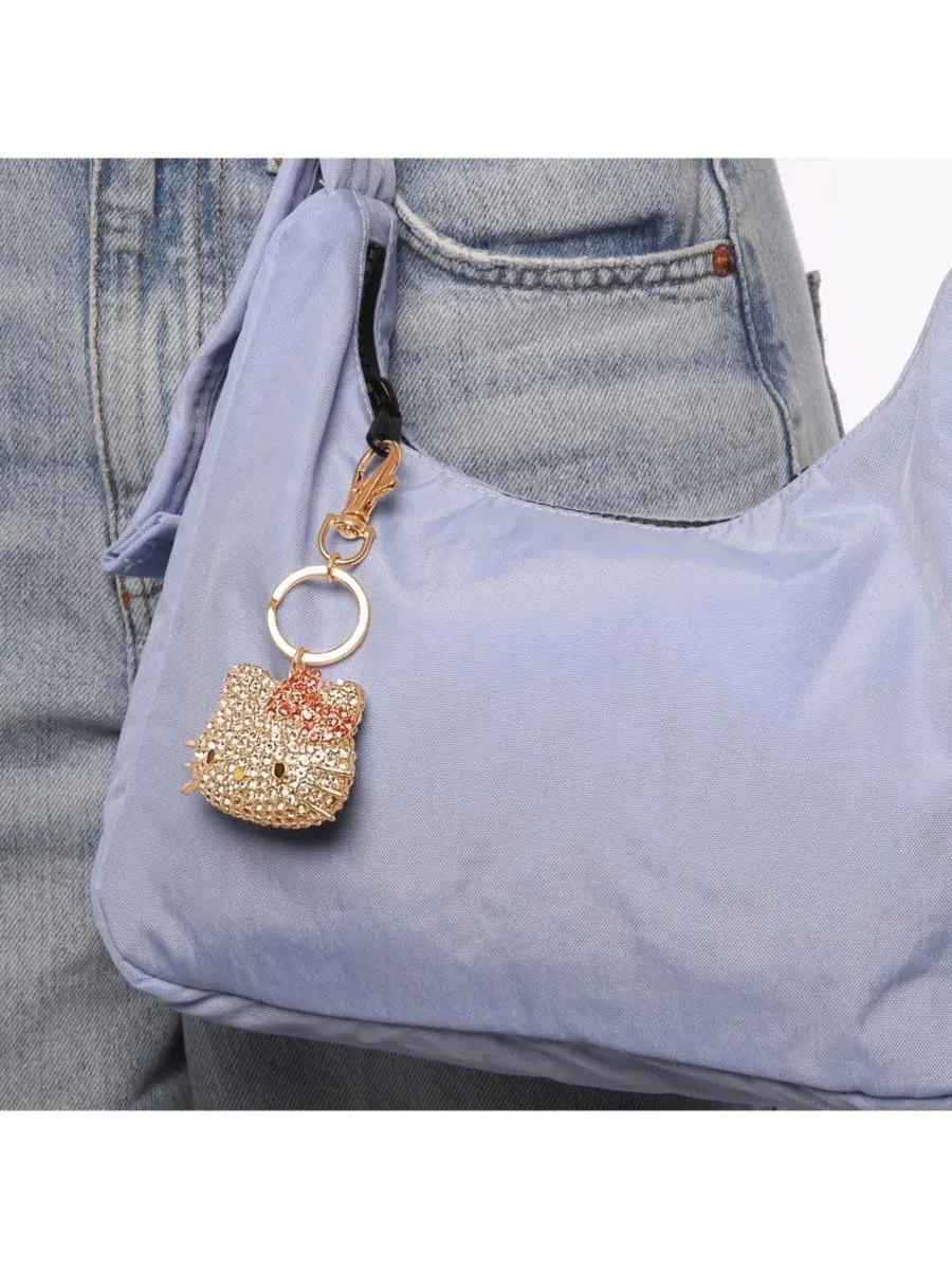 Брелок Sanrio Face Pave 3D Bling Keychain - украшение для сумки, аксессуар для рюкзака — изображение 4 из 7, золотой/розовый