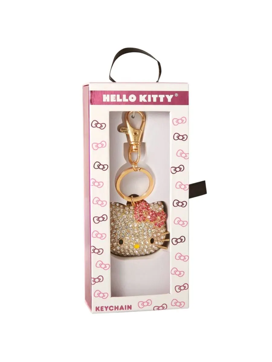 Брелок Sanrio Face Pave 3D Bling Keychain - украшение для сумки, аксессуар для рюкзака — изображение 6 из 7, золотой/розовый