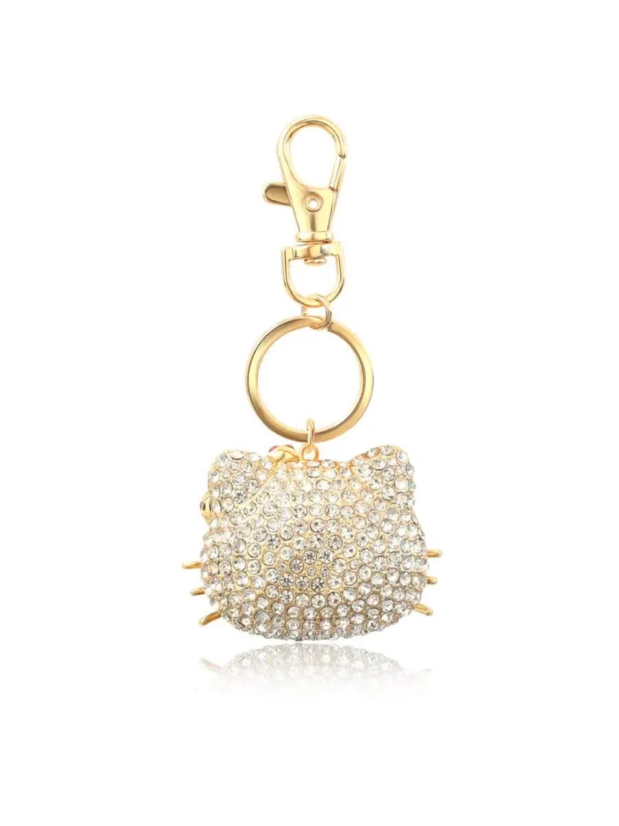 Брелок Sanrio Face Pave 3D Bling Keychain - украшение для сумки, аксессуар для рюкзака — изображение 7 из 7, золотой/розовый