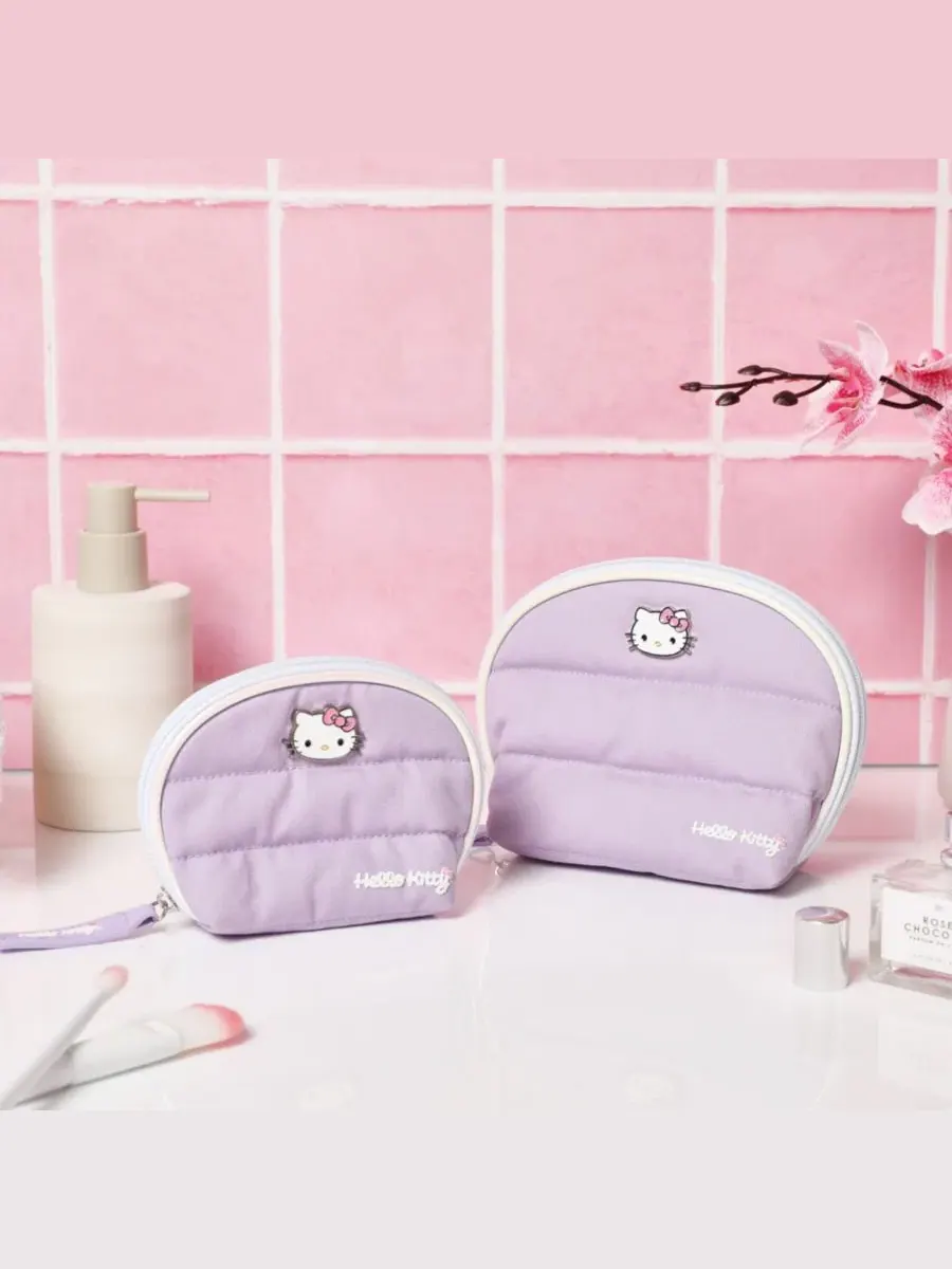 Косметичка Sanrio фиолетового цвета, большая и маленькая, куполообразная Hello Kitty — изображение 3 из 8, фиолетовый белый
