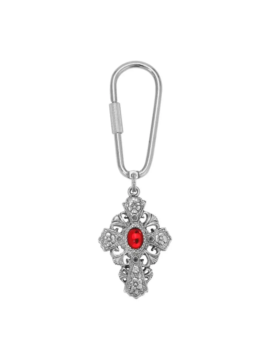 Брелок в виде овального креста серебристого цвета с красным камнем Symbols Of Faith