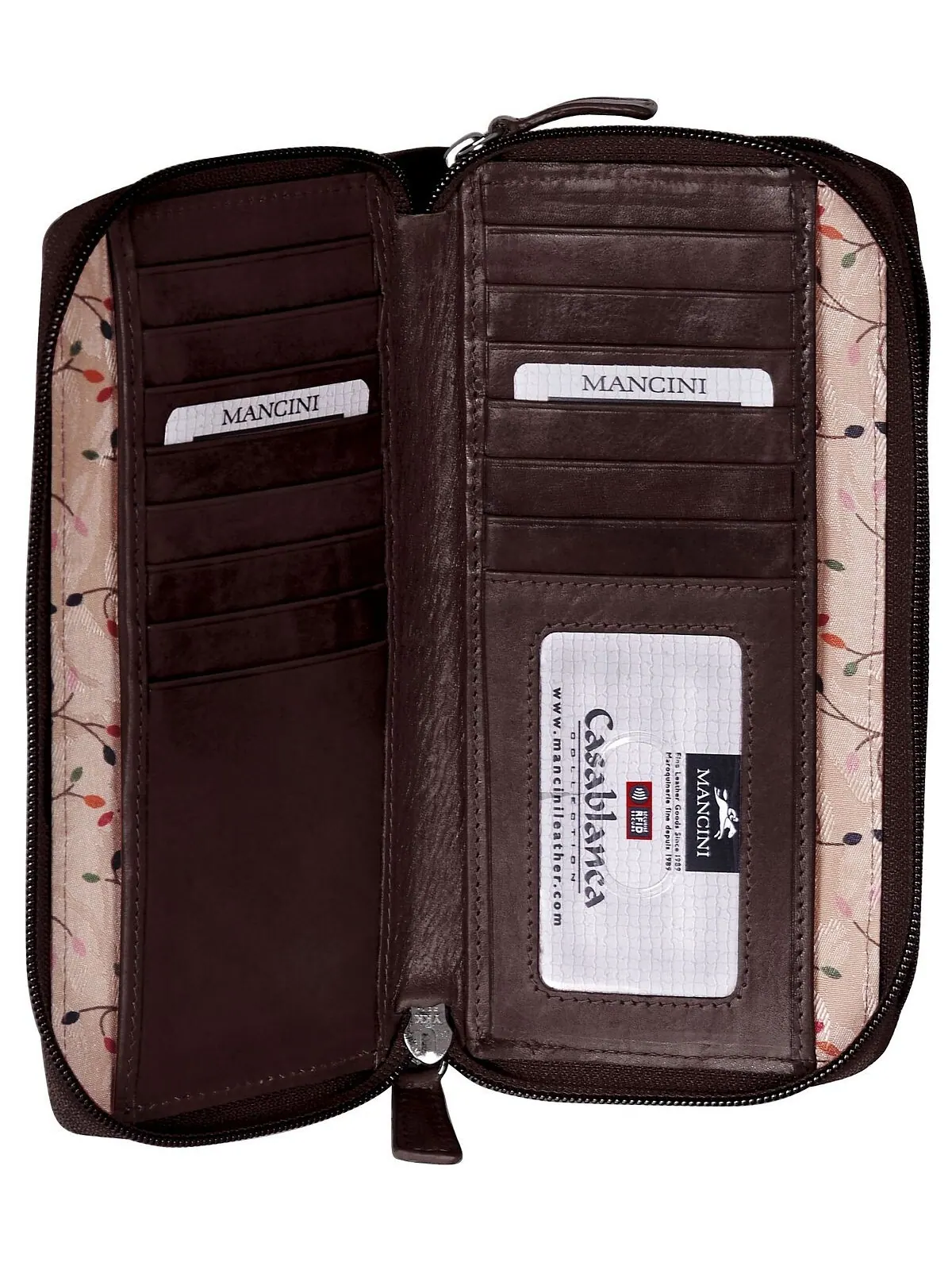 Кошелек Casablanca Collection с RFID-безопасностью и двойной молнией Mancini — изображение 2 из 4, коричневый