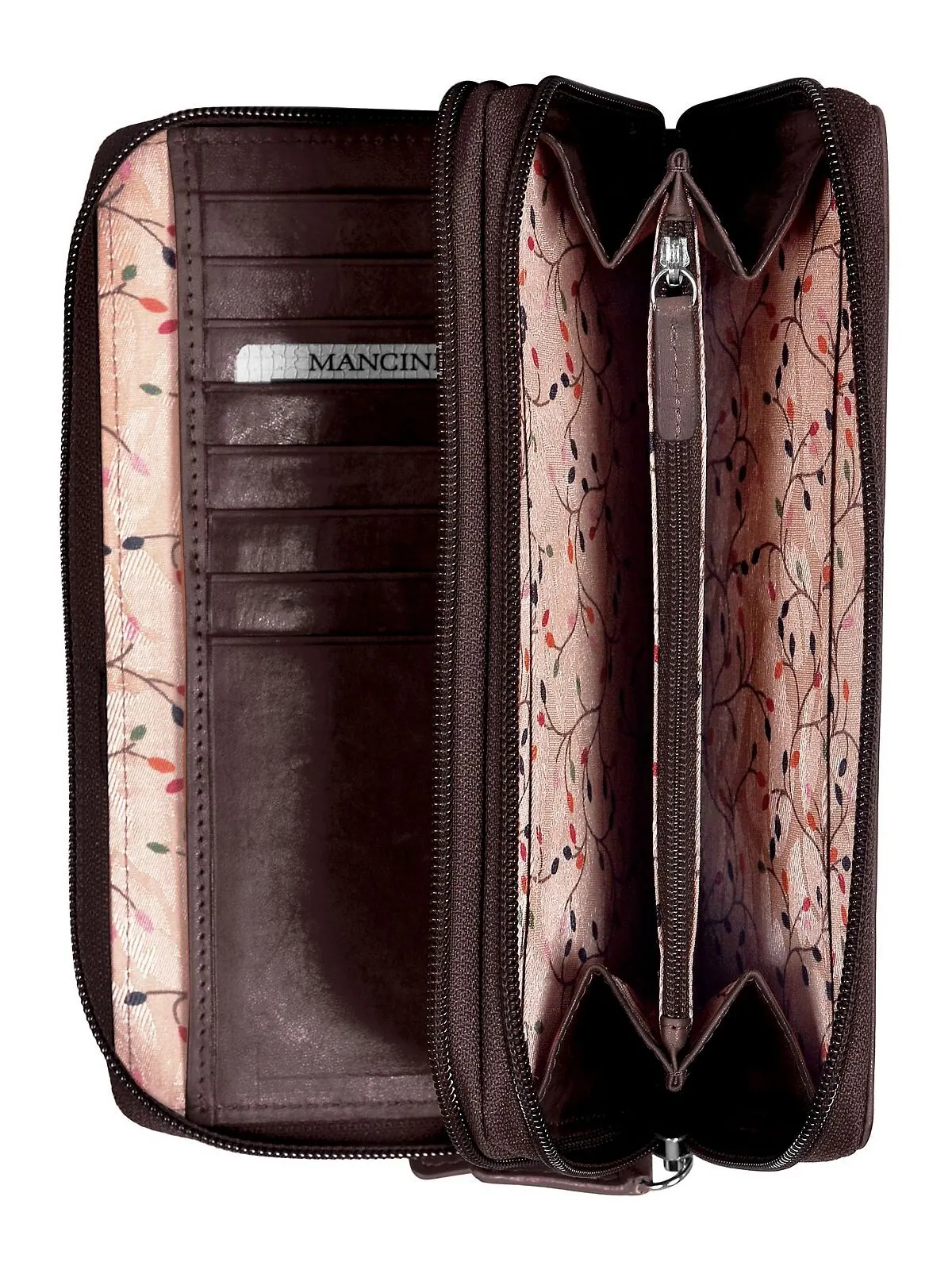 Кошелек Casablanca Collection с RFID-безопасностью и двойной молнией Mancini — изображение 3 из 4, коричневый