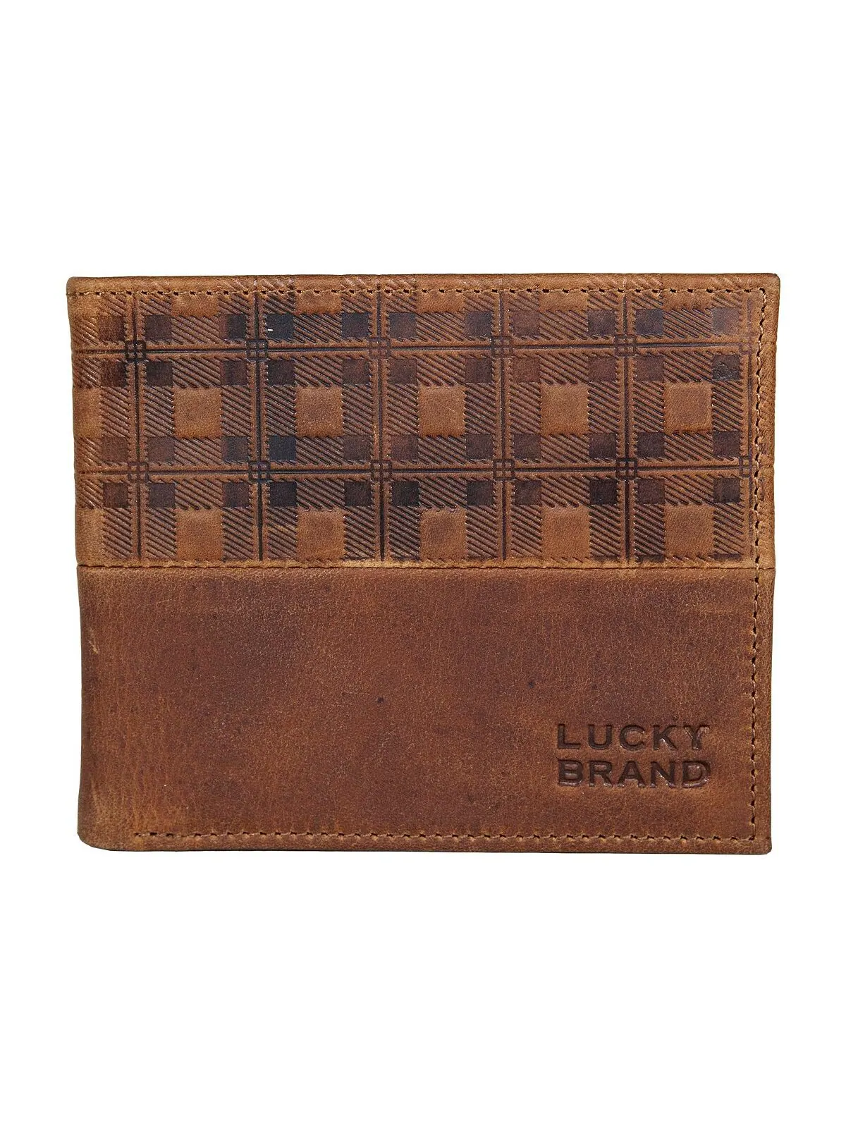 Мужской кожаный кошелек с тиснением в клетку и двойным складыванием Lucky Brand