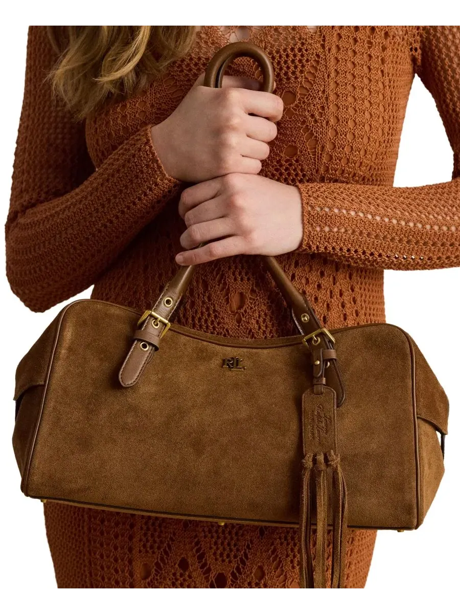 Сумка-шопер с застежкой-молнией, модель Marcy Zipper Suede Large Satchel Handbag Lauren Ralph — изображение 5 из 8
