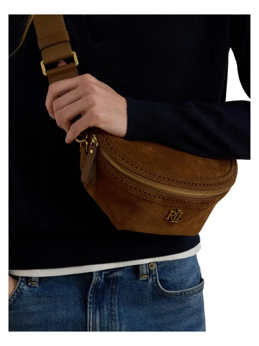 Сумка-пояс из замши с перфорацией Marcy Small Lauren Ralph Lauren, Light Tobacco — изображение 2 из 7