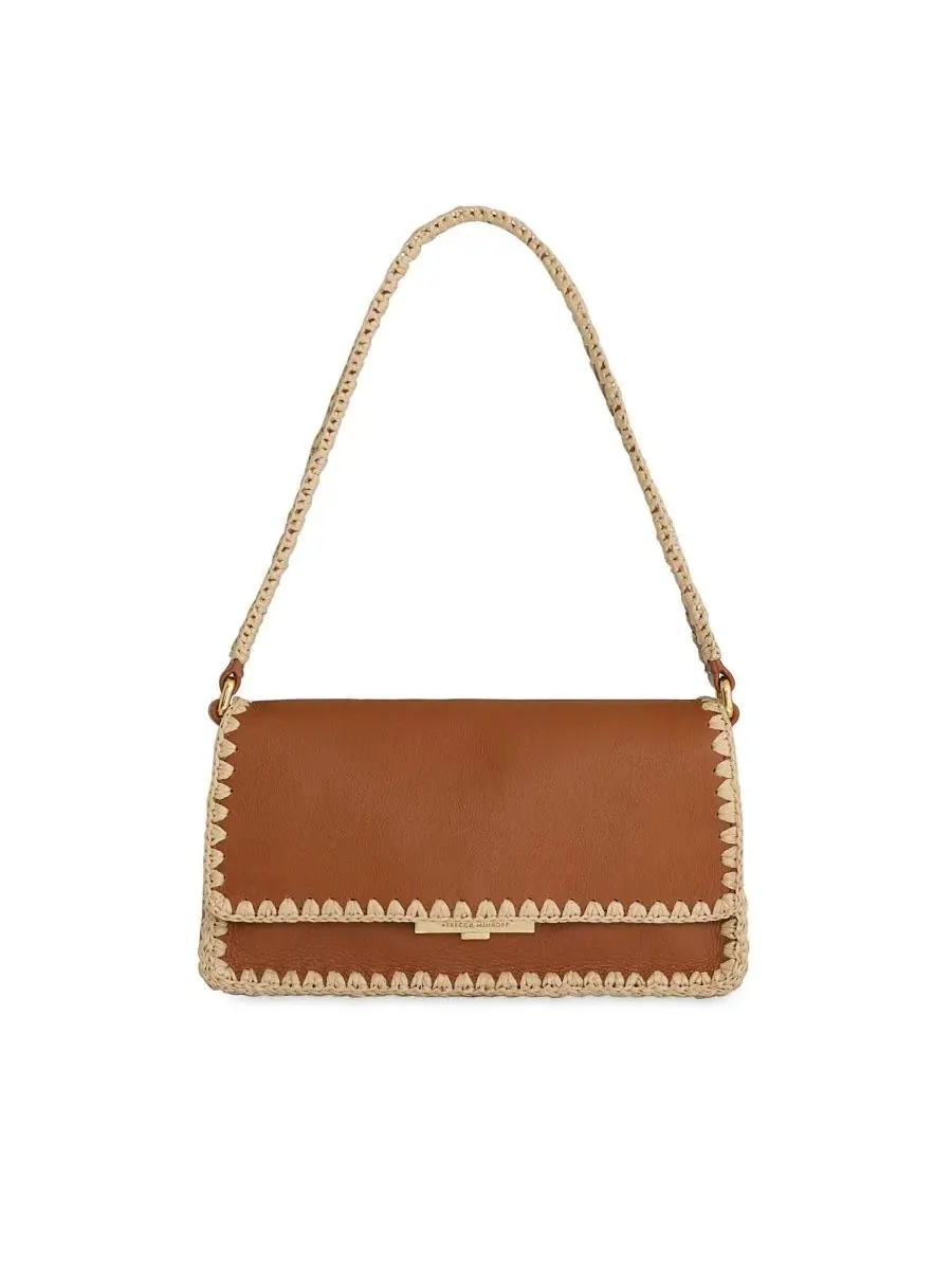 Небольшая сумка через плечо с клапаном и отделкой из рафии Berkley Flap Rebecca Minkoff, Caramello — изображение 1 из 3