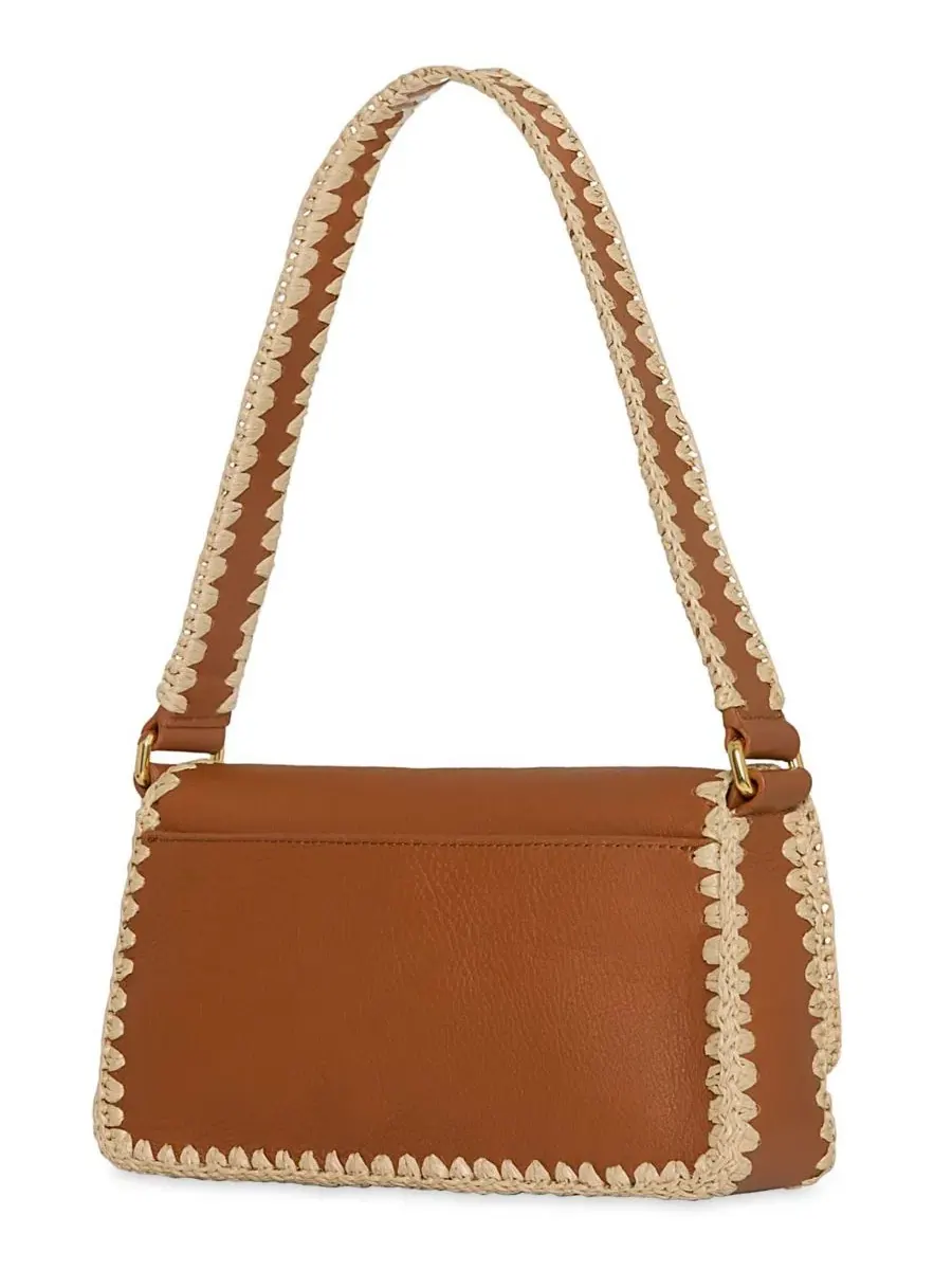 Небольшая сумка через плечо с клапаном и отделкой из рафии Berkley Flap Rebecca Minkoff, Caramello — изображение 2 из 3