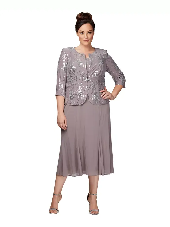 Платье и жакет из шифона с пайетками Plus Size Alex Evenings — изображение 1 из 4