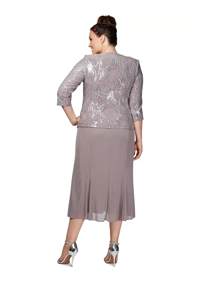 Платье и жакет из шифона с пайетками Plus Size Alex Evenings — изображение 3 из 4