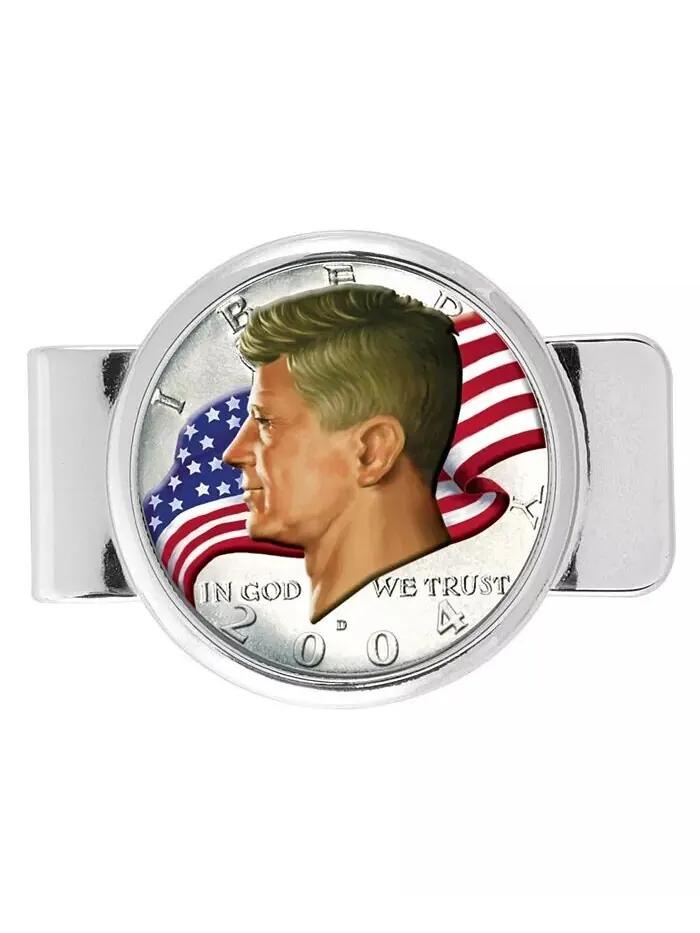 Мужской зажим для монет в полдоллара JFK, цветной американский флаг, зажим для денег American Coin